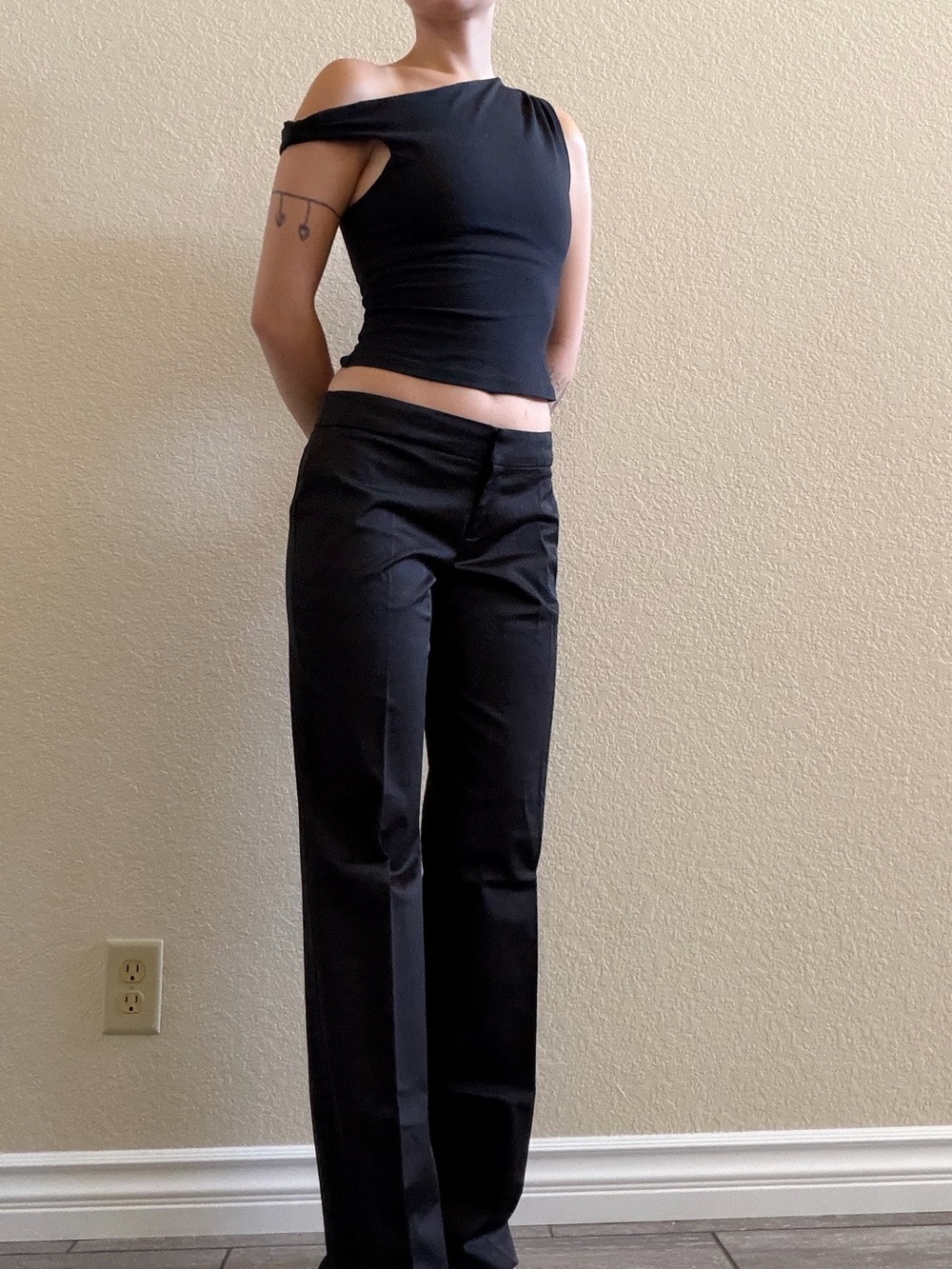Vintage y2k Classy Silky Satin Black low rise wide leg trouser Pants